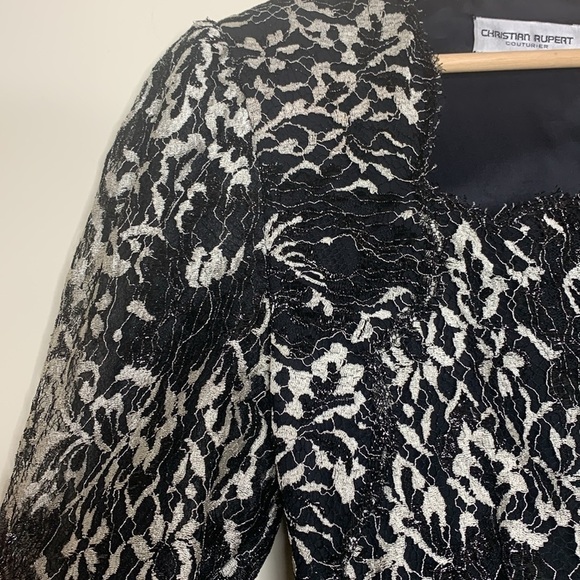 Christian Rupert Couturier Couture Embroidered Lace Drop Waist Cocktail Dress S - Picture 6 of 16